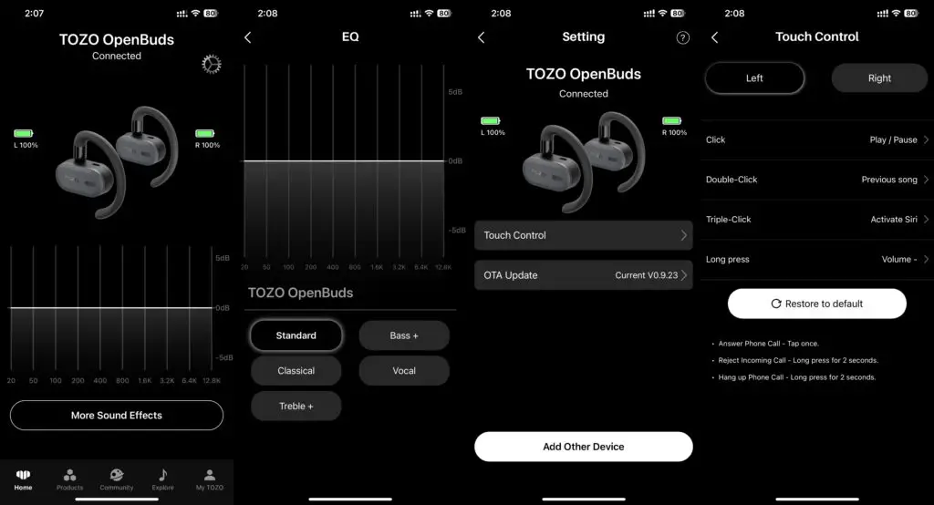 Tozo Openbuds Connected To Tozo App